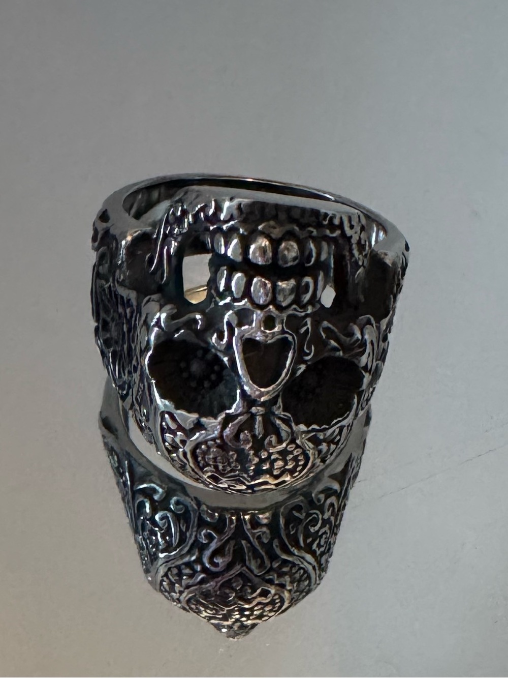 Sugar Skull Ring 316L Stainless Steel Gothic Biker Ring size 12 - Picture 6 of 12